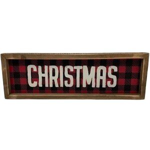 Christmas Buffalo Checked 15 inch Sign Red Black Free Stand or Hang Rustic 2
